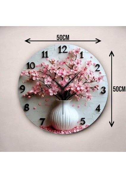 Renkli Baskı Çiçek Saksı Desenli Sayılı Hediyelik Ahşap Sessiz Duvar Saati 45CM modelleri
