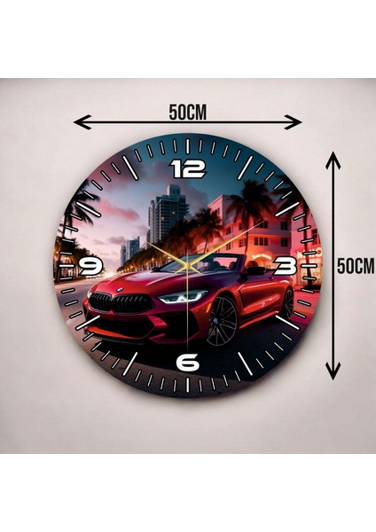 Renkli Baskı Araba Desenli Sayılı Hediyelik Ahşap Sessiz Duvar Saati 45CM modelleri