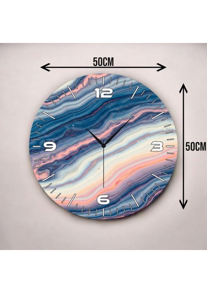 Modern Renkli Baskı Ebru Desenli Sayılı Hediyelik Ahşap Sessiz Duvar Saati 45CM modelleri