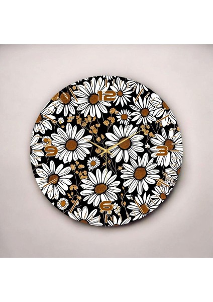 Renkli Baskı Papatya Desenli Sayılı Hediyelik Ahşap Sessiz Duvar Saati 45CM fiyatları