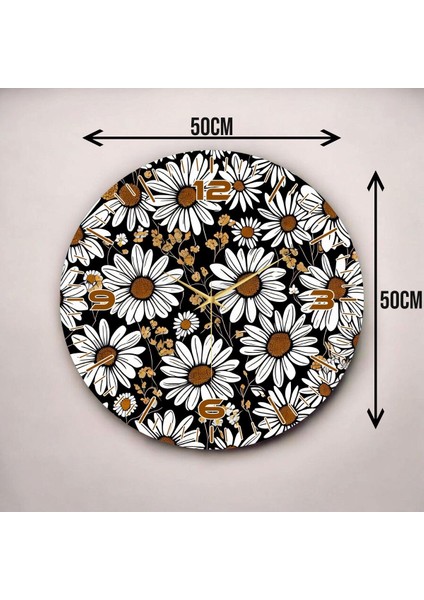 Renkli Baskı Papatya Desenli Sayılı Hediyelik Ahşap Sessiz Duvar Saati 45CM modelleri
