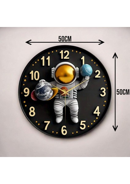 Renkli Baskı Astronot Çocuk Desenli Sayılı Hediyelik Ahşap Sessiz Duvar Saati 45CM modelleri