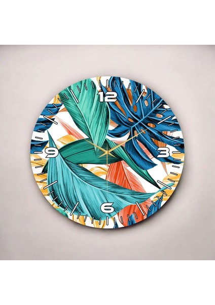 Renkli Baskı Yaprak Çiçek Desenli Sayılı Hediyelik Ahşap Sessiz Duvar Saati 45CM fiyatları