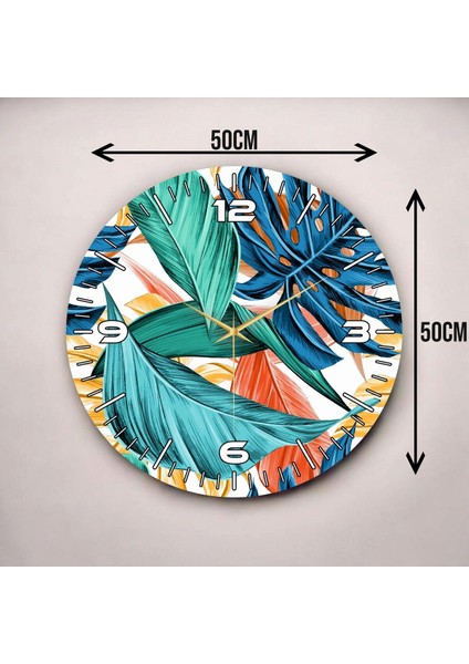 Renkli Baskı Yaprak Çiçek Desenli Sayılı Hediyelik Ahşap Sessiz Duvar Saati 45CM modelleri