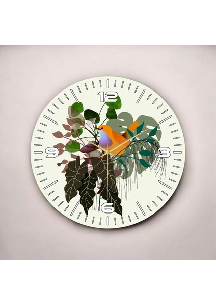 Renkli Baskı Çiçek ve Kuş Desenli Sayılı Hediyelik Ahşap Sessiz Duvar Saati 45CM fiyatları