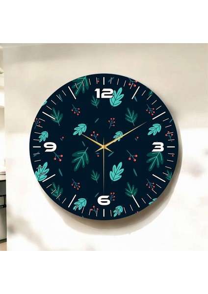 Renkli Baskı Yaprak Çiçek Desenli Sayılı Hediyelik Ahşap Sessiz Duvar Saati 45CM