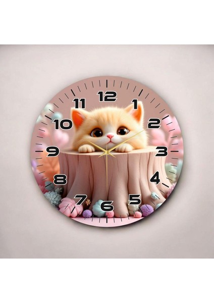 Renkli Baskı Kedi Çocuk Desenli Sayılı Hediyelik Ahşap Sessiz Duvar Saati 50CM fiyatları