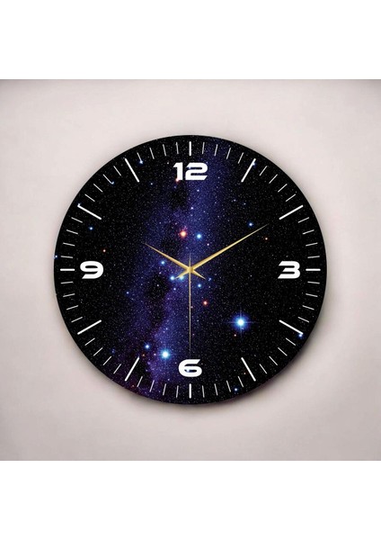 Uzay Yıldız Tasarımlı Siyah Renkli Baskı Desenli Sayılı Hediyelik Ahşap Sessiz Duvar Saati 45CM fiyatları