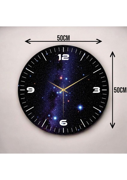Uzay Yıldız Tasarımlı Siyah Renkli Baskı Desenli Sayılı Hediyelik Ahşap Sessiz Duvar Saati 45CM modelleri