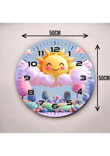 Renkli Baskı Güneş Bulut Çocuk Desenli Sayılı Hediyelik Ahşap Sessiz Duvar Saati 45CM modelleri