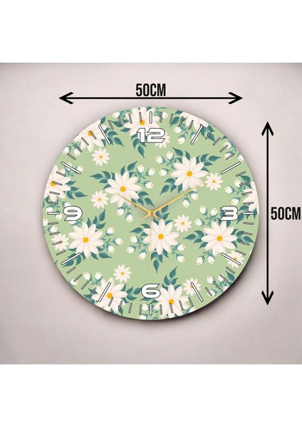 Renkli Baskı Çiçek Papatya Desenli Sayılı Hediyelik Ahşap Sessiz Duvar Saati 50CM modelleri