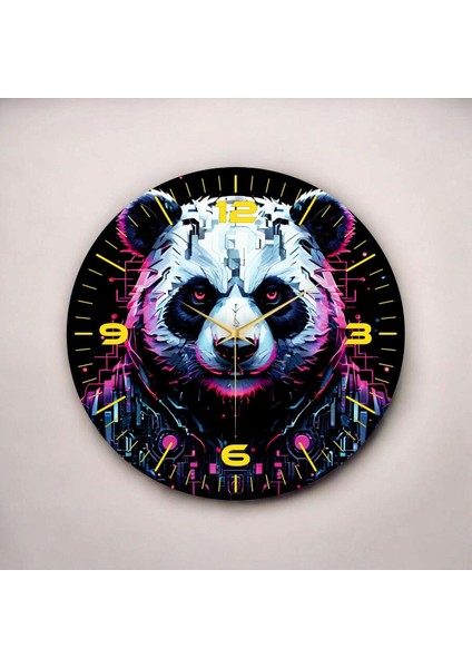 Renkli Baskı Panda Gamer Desenli Sayılı Hediyelik Ahşap Sessiz Duvar Saati 45CM fiyatları