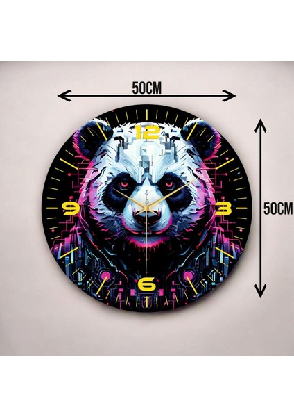 Renkli Baskı Panda Gamer Desenli Sayılı Hediyelik Ahşap Sessiz Duvar Saati 45CM modelleri