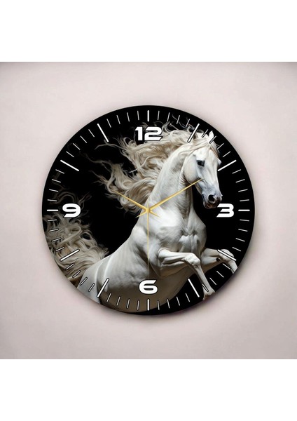 Beyaz At Siyah Renkli Baskı Hayvan Desenli Sayılı Hediyelik Ahşap Sessiz Duvar Saati 45CM fiyatları