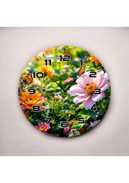 Renkli Baskı Çiçek Doğa Desenli Sayılı Hediyelik Ahşap Sessiz Duvar Saati 45CM fiyatları