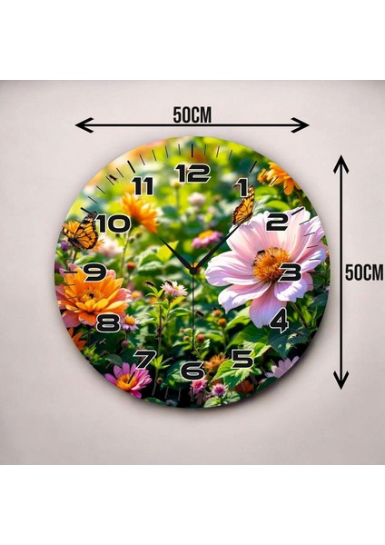 Renkli Baskı Çiçek Doğa Desenli Sayılı Hediyelik Ahşap Sessiz Duvar Saati 45CM modelleri