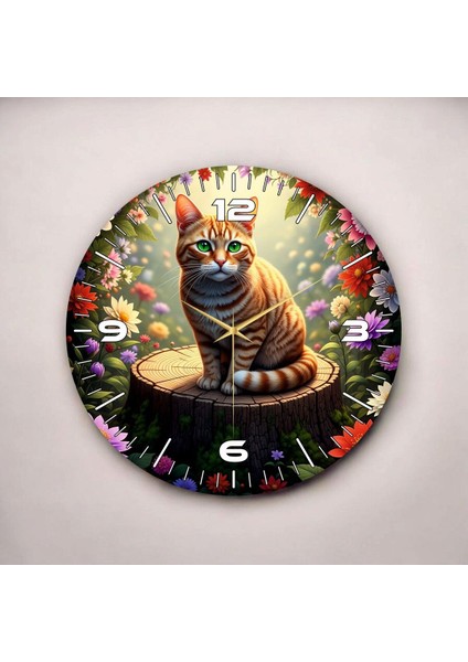Sarı Kedi Renkli Baskı Hayvan Desenli Sayılı Hediyelik Ahşap Sessiz Duvar Saati 45CM fiyatları