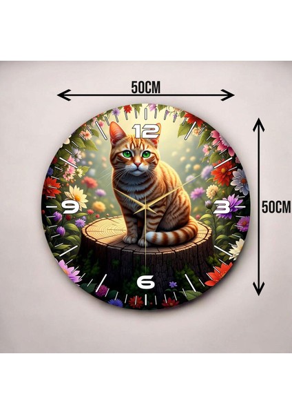 Sarı Kedi Renkli Baskı Hayvan Desenli Sayılı Hediyelik Ahşap Sessiz Duvar Saati 45CM modelleri