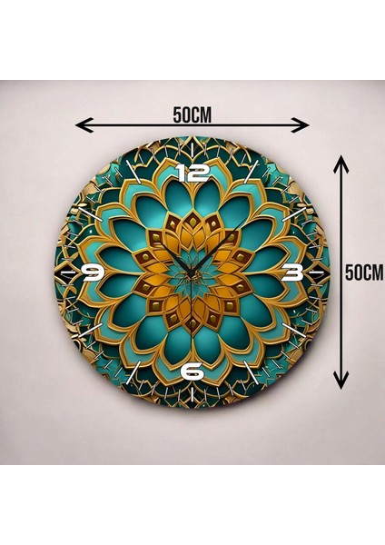 Zarif Renkli Baskı Mandala Desenli Sayılı Hediyelik Ahşap Sessiz Duvar Saati 45CM modelleri