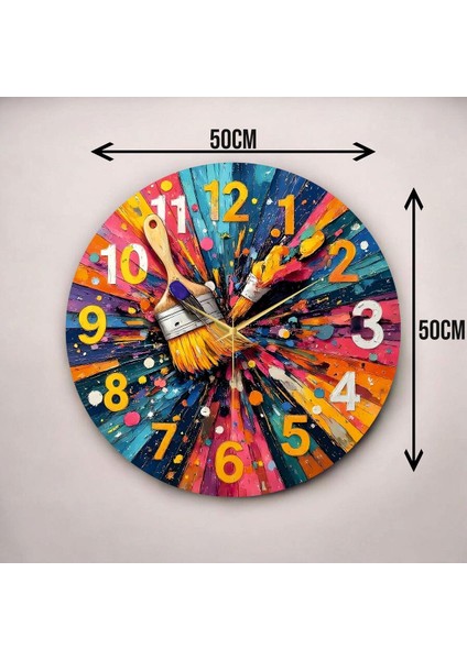 Renkli Baskı Desenli Sayılı Hediyelik Ahşap Sessiz Duvar Saati 50CM modelleri
