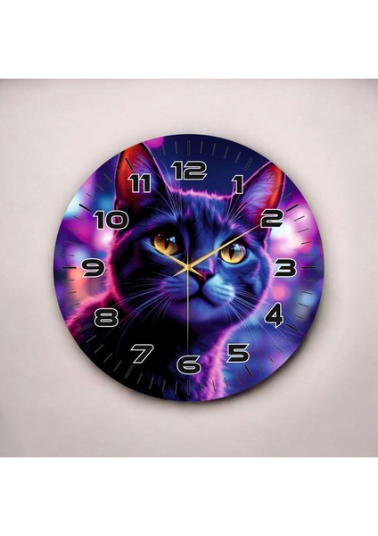 Kedi Hayvanlı Renkli Baskı Desenli Sayılı Hediyelik Ahşap Sessiz Duvar Saati 45CM fiyatları