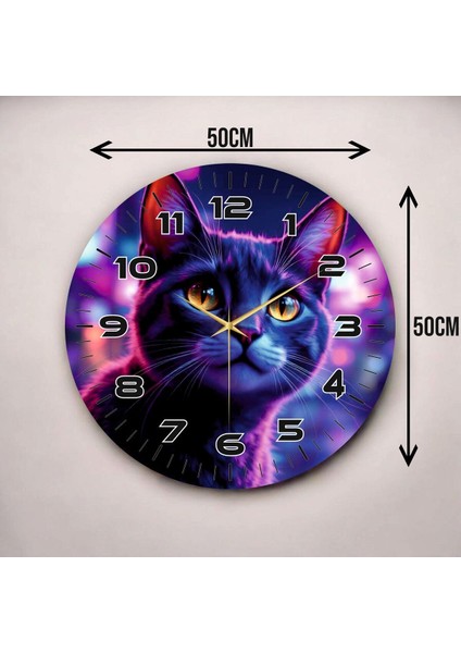 Kedi Hayvanlı Renkli Baskı Desenli Sayılı Hediyelik Ahşap Sessiz Duvar Saati 45CM modelleri