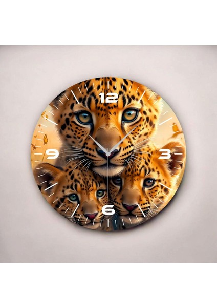 Renkli Baskı Leopar Yavrusu Desenli Sayılı Hediyelik Ahşap Sessiz Duvar Saati 45CM fiyatları