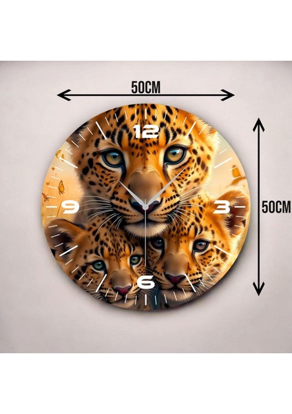 Renkli Baskı Leopar Yavrusu Desenli Sayılı Hediyelik Ahşap Sessiz Duvar Saati 45CM modelleri