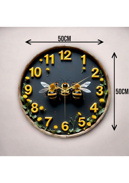 Renkli Baskı Arı Hayvan Desenli Sayılı Hediyelik Ahşap Sessiz Duvar Saati 45CM modelleri