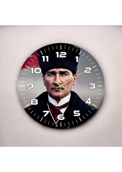 Renkli Baskı Atatürk Desenli Sayılı Hediyelik Ahşap Sessiz Duvar Saati 45CM fiyatları