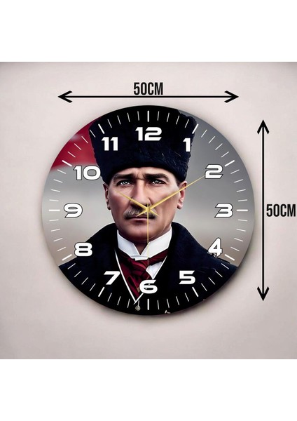 Renkli Baskı Atatürk Desenli Sayılı Hediyelik Ahşap Sessiz Duvar Saati 45CM modelleri