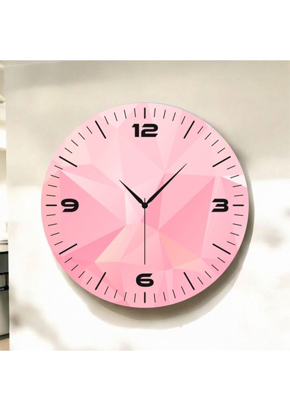 Pembe Renkli Baskı Desenli Sayılı Hediyelik Ahşap Sessiz Duvar Saati 50CM