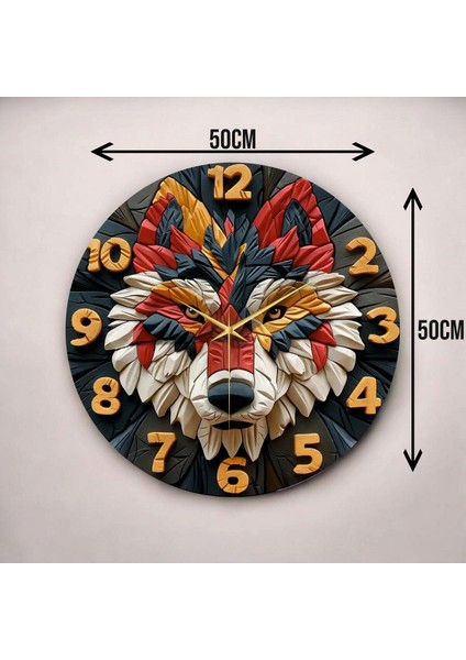 Renkli Baskı Kurt Hayvan Desenli Sayılı Hediyelik Ahşap Sessiz Duvar Saati 50CM modelleri
