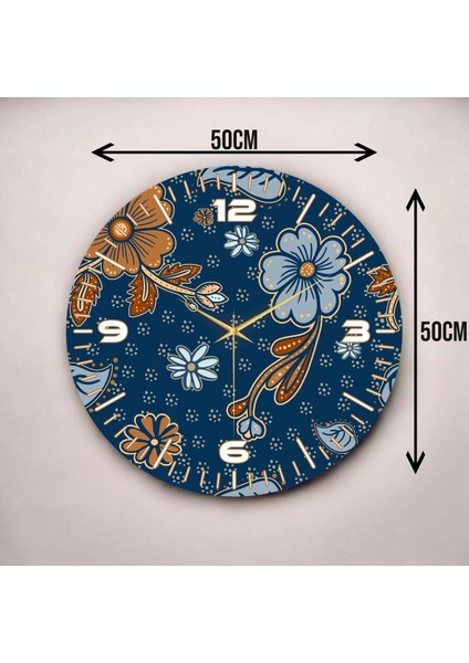 Papatyalı Lacivert Renkli Baskı Çiçek Desenli Sayılı Hediyelik Ahşap Sessiz Duvar Saati 50CM modelleri