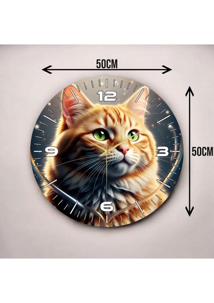 Renkli Baskı Kedi Hayvan Desenli Sayılı Hediyelik Ahşap Sessiz Duvar Saati 50CM modelleri