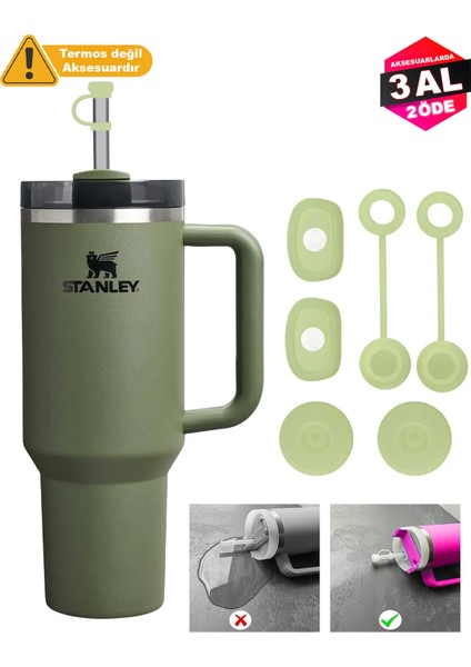 Quencher ve Yeni Nesil Pipetli Termos Uyumlu 3 Parça Sızdırmaz Koruyucu Aksesuar Silikon Set
