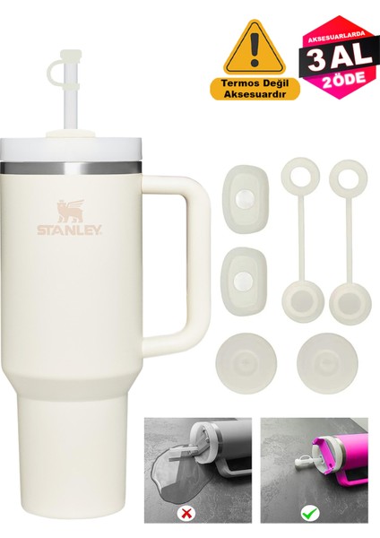 Quencher ve Yeni Nesil Pipetli Termos Uyumlu 3 Parça Sızdırmaz Koruyucu Aksesuar Silikon Set