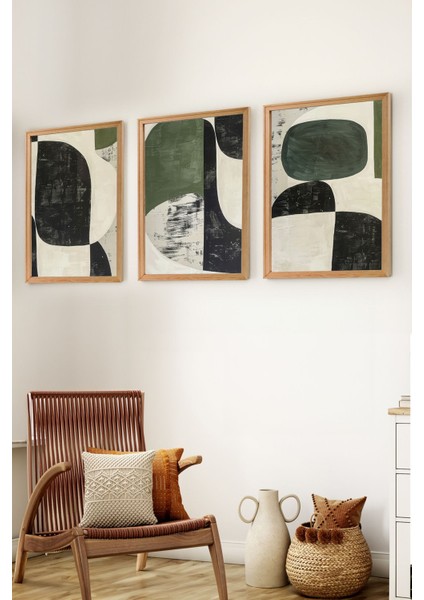 Premium Ahşap Çerçeveli 3lü Modern Iskandinav Bohem Tarz Dekoratif Ev Dekorasyonu Tablo SETI-SET15 30X20