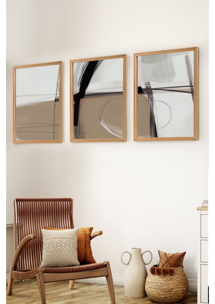 Premium Ahşap Çerçeveli 3lü Modern Iskandinav Bohem Tarz Dekoratif Ev Dekorasyonu Tablo SETI-SET13 30X20
