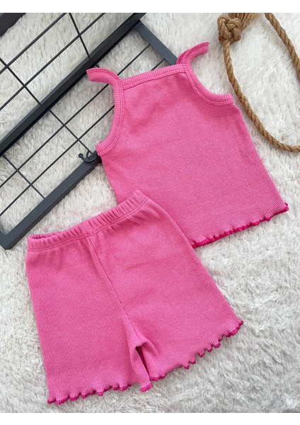 Pembe Bebek Çocuk Crop Alt Üst Takım Yazlık Takım