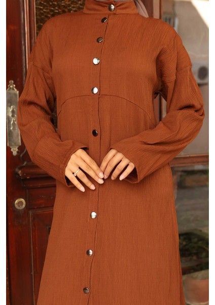 Yaka Detaylı Uzun Takım Kahverengi modelleri