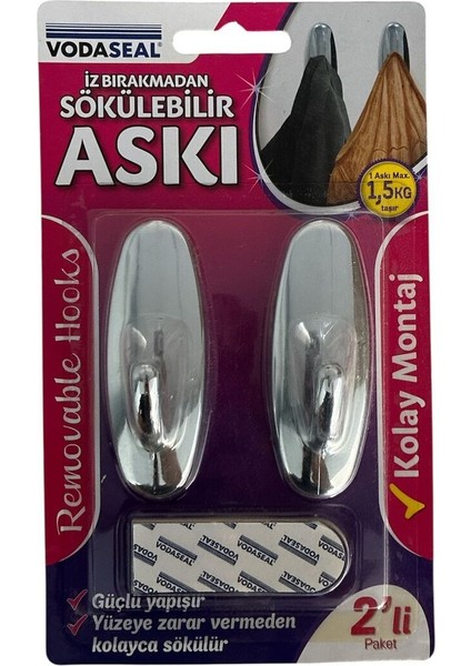 İz Bırakmadan Sökülebilir Askı Krom 2 Li Eko Paket Max 1,5 Kg