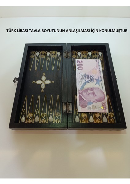 Sedef Kakma Telkari Işlemeli El Işçiliği Midi Boy Ahşap Tavla - Koyu Renk (12 x 24 Cm)