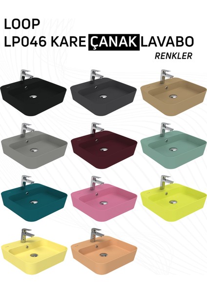 Loop Kare Masa Üstü Ince Çanak Lavabo 45 cm Nil Yeşili modelleri