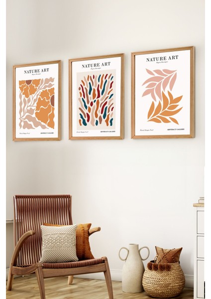 Premium Ahşap Çerçeveli 3lü Modern Iskandinav Bohem Tarz Dekoratif Ev Dekorasyonu Tablo Seti-Set8 30X20