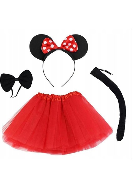 Minnie Mouse Kostüm Seti Etek Taç Kuyruk Papyon Gösteri Seti