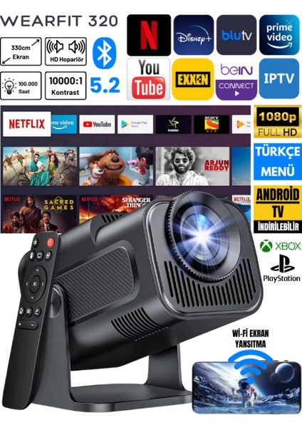 Wearfıt HY320 Taşınabilir Android Tv Projeksiyon Cihazı 1080P 5g Wi-Fi Bluetooth 5.2 Ev Sineması