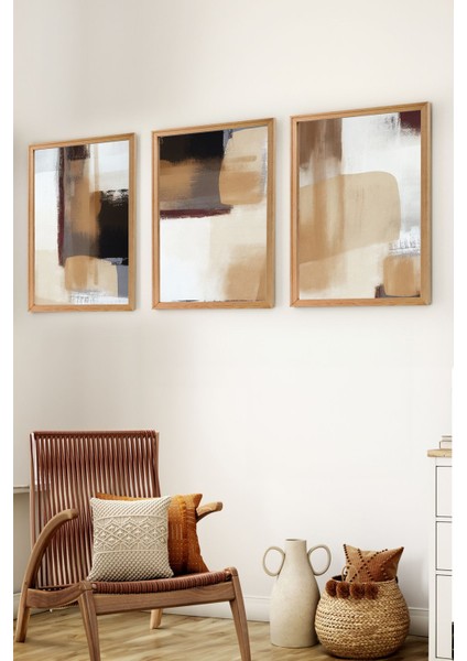 Premium Ahşap Çerçeveli 3lü Modern Iskandinav Bohem Tarz Dekoratif Ev Dekorasyonu Tablo SETI-SET12 30X20