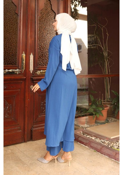 Yaka Detaylı Uzun Takım Indigo indirimleri