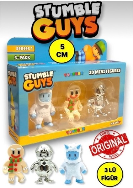 Stumble Guys Seri 1 - 3D Mini 3 Lü Figür Seti - 3 Adet Frost Yeti Gingerbread Hatchling - 5 cm